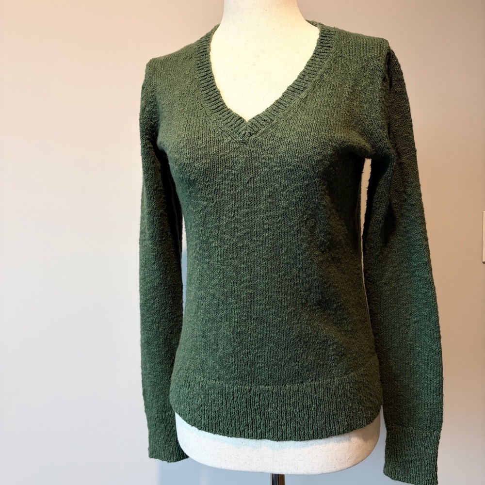 J. Crew Olive Green V-Neck Sweater - Picture 3 of 7